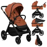 lionelo Layla 2in1 Babywanne und Buggy bis 22n kg, Babywanne bis 9 kg, 360° Schwenkbare PolyurethanRäder, XXL Verdeck - Braun - Braun