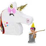 Relaxdays Pinata Einhorn 2er Set zum Aufhängen, für Kinder, Füllen, Geburtstag, Dekorationsspiele, Weiß