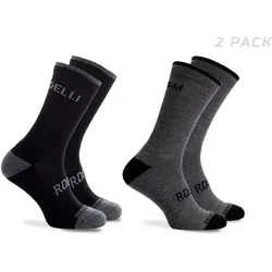 Radsport Winter Lange Fahrradsocken 2er-Pack Merinowolle schwarz|grau XL