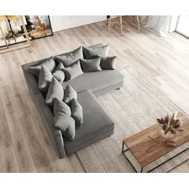 DeLife Ecksofa Clovis Grau Flachgewebe Ottomane Rechts Modulsofa
