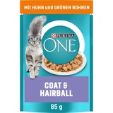 PURINA ONE Coat & Hairball Katzenfutter nass in Sauce, mit Huhn, 26er Pack (26 x 85g)