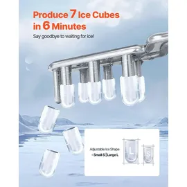 Vevor Tisch-Eiswürfelmaschine, 7 Eiswürfel in 6 Minuten, 11,8 kg pro Tag, selbstreinigendes Gerät mit Eisschaufel, Eiswürfelmaschine mit 2 Größen von Kugeleis für Zuhause Küche, Büro Bar Party
