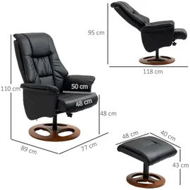 Homcom Relaxsessel mit Hocker, Fernsehsessel, TV Sessel mit Liegefunktion, 130° neigbar, für Wohnzimmer, Freizeitraum, Kunstleder Schwarz, 77 x 89 x 110 cm