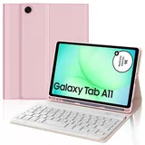 IVEOPPE Hülle mit Tastatur für Samsung Galaxy Tab A11 8.7 Zoll, Deutsches QWERTZ Keyboard, Magnetisch Abnehmbarer Tastatur für Samsung Galaxy A11 8.7" 2025 (SM-X130/X133/X135), Rosa
