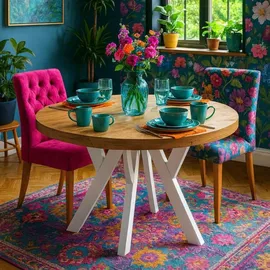 dekori.interiors Dekori Möbel Runder Ausziehbarer Tisch für Esszimmer mit Holzbeinen, Pero, Loft-Stil, Skandinavische, Durchmesser Varianten: von 90 bis 220 cm (Eiche Craft Golden/Weiß, cm)