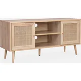 sweeek TV-Möbel mit Rattangeflecht 120 x 39 x 56,5 cm Braun Holz/MDF