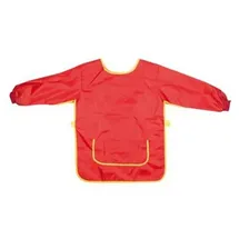 IDENA 60002 - Bastelset für Kinder, Größe M von 7-8 Jahren, Bastelschürze in Rot mit langen Ärmeln und Malunterlage, wasserabweisend, Kinderschürze mit Gummibund und Klettverschluss - 7-8 Jahre