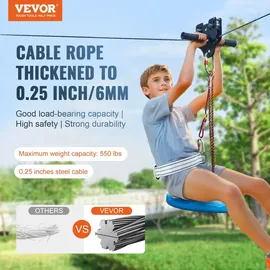 Vevor Zipline Seilrutsche, 35,58 m Seilbahn, Zip Line Kit für Kinder und Erwachsene.) bis 150 kg, Backyard Zip Line Kit mit Verbessertem Federbremssystem, Seilbahn Garten (Nur für Teenager. Nicht für