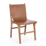 Esszimmerstuhl Eugenie aus Leder, skandinavischer Retro Chic, Cognac, Teakholz-Gestell