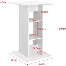 [en.casa] Bartisch Visby 110 x 70 x 70 cm Weiß