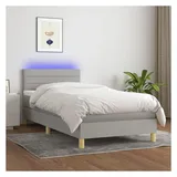 vidaXL Boxspringbett mit Matratze & LED Hellgrau 100x200 cm Stoff