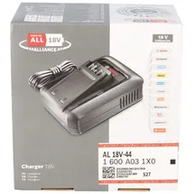Bosch Schnellladegerät AL 18V-44 18V System 4,4A Ladestrom, Akku-Ladezeit 2,0/2,5/4,0/6,0 Ah: 34/44/59/87 min; integrierte Wandhalterung)