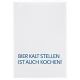 17;30 HOME Geschirrtuch 100% Baumwolle, humorvoller Spruch Bier kalt stellen ist auch Kochen!, umweltfreundlich, weiß-blau, 50x70 cm