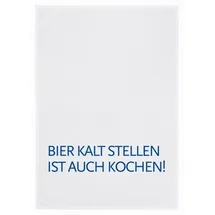 17;30 HOME Geschirrtuch 100% Baumwolle, humorvoller Spruch Bier kalt stellen ist auch Kochen!, umweltfreundlich, weiß-blau, 50x70 cm