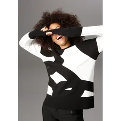 Strickpullover, mit modisch kurzem Stehkragen, Gr. 36, schwarz-weiß, Pullover, 56166859-36