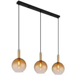 Pendelleuchte Hängelampe Deckenleuchte Metall Messing Glas Amber 3-Flammig