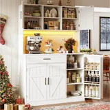 Flieks Küchenbuffet mit LED-Beleuchtung, Steckdose, Schubladen und Türen in Landhausstil (1-St., 110x38x180 cm) Hochschrank Küchenschrank Geschirrschrank mit Türablagen Weiß weiß