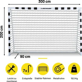Dunlop Fußballtor Schwarz/Weiß 300 x 200 x 90 cm