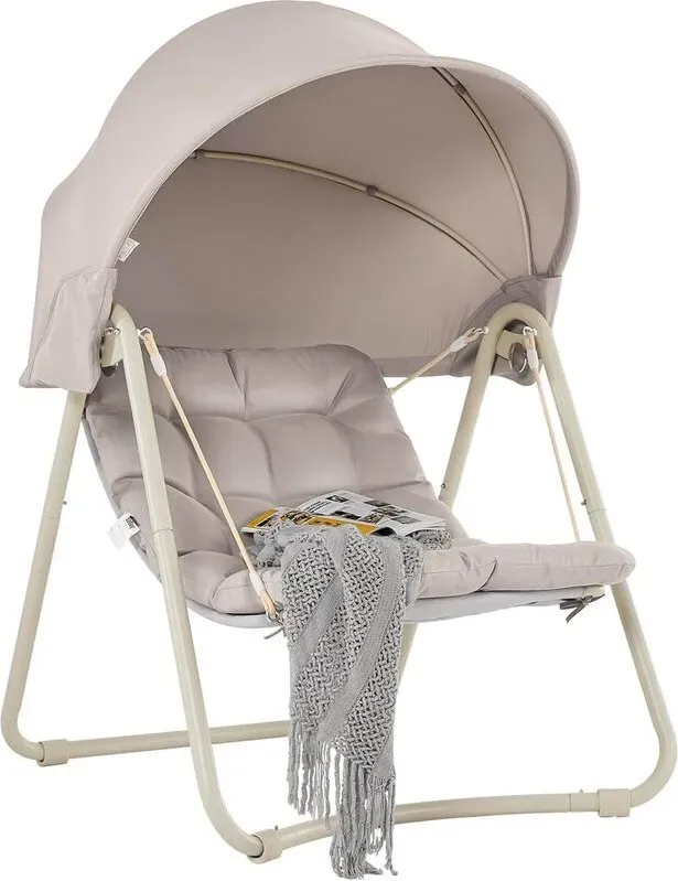 SoBuy Hängesessel Outdoor Hängesitz mit verstellbarem Sonnenschutz Sonnenliege für Garten, Balkon und Außenbereich Hängematte Beige 108x163x126 cm OGS62-MI