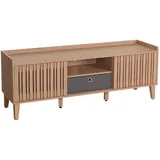 Mendler TV-Rack HWC-M48, Lowboard TV-Schrank, Schiebetür 56x150x40cm ~ beige, Schublade grau