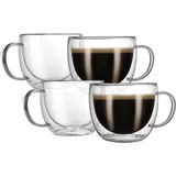 CNGLASS 240ml/8oz Doppelwandige Gläser, Klare Isolierte Kaffeetassen Glas mit Griff für Latte Macchiato, Cappuccino, Kaffee, 4er-Set