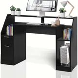 Miadomodo MIADOMODO® Schreibtisch - 123 x 55 x 90 cm, mit Schubladen und Stauraum, Schwarz, MDF, Einfache Montage - PC-Tisch, Computertisch, Bürotisch, Officetisch