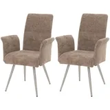 Mendler 2er-Set Esszimmerstuhl HWC-G55, Stuhl mit Armlehne, Edelstahl gebürstet Stoff/Textil Chenille Öko-Tex ~ braun