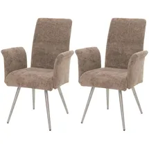 Mendler 2er-Set Esszimmerstuhl HWC-G55, Stuhl mit Armlehne, Edelstahl gebürstet Stoff/Textil Chenille Öko-Tex ~ braun