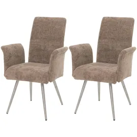 Mendler 2er-Set Esszimmerstuhl HWC-G55, Stuhl mit Armlehne, Edelstahl gebürstet Stoff/Textil Chenille Öko-Tex ~ braun