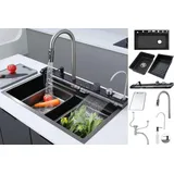 Faizee Home Edelstahlspüle Faizee Home, Multifunktionale Edelstahlspüle mit Armatur schwarz
