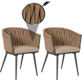 Mendler 2er-Set Aluminium-Gartenstuhl HWC-N38, Outdoor Stuhl Armlehne, Olefin Seilgeflecht Rope beige Kissen hellbraun