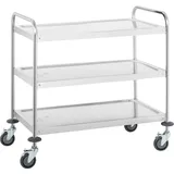 Royal Catering Servierwagen - 3 Borde Tragfähigkeit 150 kg Tablettabstand 28 cm, Rammschutz, Rundrohr Edelstahl