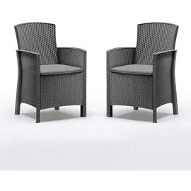 BICA Poltrona 2er Set Lido Gastro Sessel inkl. Sitzkissen, Graphit, Gartensessel, Wetterfest