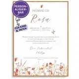 FEENSTAUB Patenbrief personalisierter Taufbrief Feldblumen, Patenbrief für Patenkind, Patenbrief für Paten,Taufgeschenk, personalisierbare Taufurkunde, Patenurkunde, Geschenk für Taufpaten