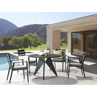 Beliani Gartenmöbel Set Aluminium schwarz 4-Sitzer Auflagen grau OLMETTO/TAVIANO