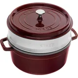 Staub Cocotte 26 cm rund grenadine-rot mit Dämpfeinsatz