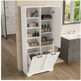 STILVORA Hochschrank weiß badezimmerschrank hochschrank mit versteckter Wäschekorb,Regale (Badezimmerschrank 78 x 35 x 172 cm mit Feuchtigkeitsbeständigem Lack, Doppelm Wäschekorb, Verstellbaren Regalen & Viel Stauraum) weiß