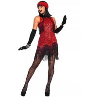 Leg Avenue Kostüm Gatsby Girl 20er Jahre Kostüm, Glitzerndes 20er Jahre Kleid mit Fransen rot