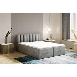Trada City Boxspringbett 160x200 mit Bettkasten und Topper Grau
