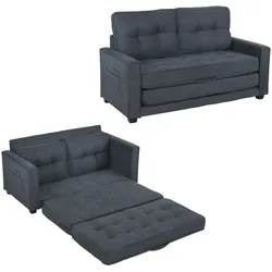 Merax Sofa für 2 Personen, modernes Design, Polstermöbel, Schlafsofa mit Schlaffunktion, Wohnzimmersofa mit Seitentaschen, Grau