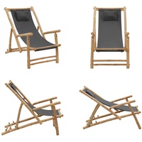 vidaXL Liegestuhl Bambus und Canvas Dunkelgrau - Liegestuhl - Liegestühle - Strandstuhl - Gartenstuhl