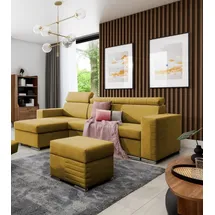 Fun Möbel Ecksofa Schlafsofa inkl. Hocker CANTON Stoff Camelia Senfgelb Ottomane Links - Gelb
