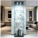 Simurq Glasvitrine mit LED Beleuchtung Standvitrine mit Glastür,Eckvitrine Glas (1-2 Packungen, Vitrinenschrank mit 1 türen,Schloss) Glas vitrine aus Gehärtetes Glas,Sammlervitrine Stehend schwarz 42 cm x 164 cm x 36 cm