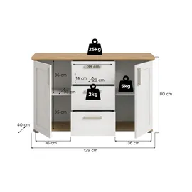 xonox.home Sideboard Verona 129 x 80 x 40 cm Sibiu Lärche / Artisan Eiche