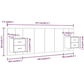 vidaXL Kopfteil mit Nachttischen Grau Sonoma Holzwerkstoff