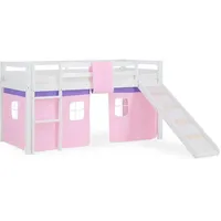 Homestyle4u Hochbett weiß mit Rutsche und Stoffvorhang rosa