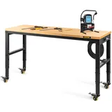 Vevor Werkbank, höhenverstellbar, 154,9 x 50,8 cm, Garagentisch mit 79,5 cm – 104,9 cm Höhe und 725,7 kg Kapazität, Steckdosen und Hartholzplatte