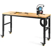Vevor Werkbank, höhenverstellbar, 154,9 x 50,8 cm, Garagentisch mit 79,5 cm – 104,9 cm Höhe und 725,7 kg Kapazität, Steckdosen und Hartholzplatte