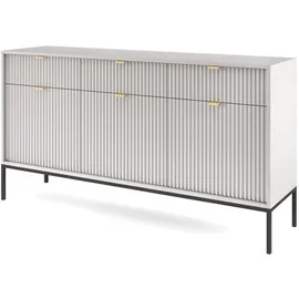 Selsey Sideboard Kommode 3-türig mit 3 Schubladen, Grau mit geriffelten Fronten, 154 cm -