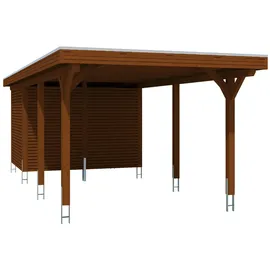 SKANHOLZ Spessart Einzelcarport mit Abstellraum 3,55 x 8,46 m nussbaum